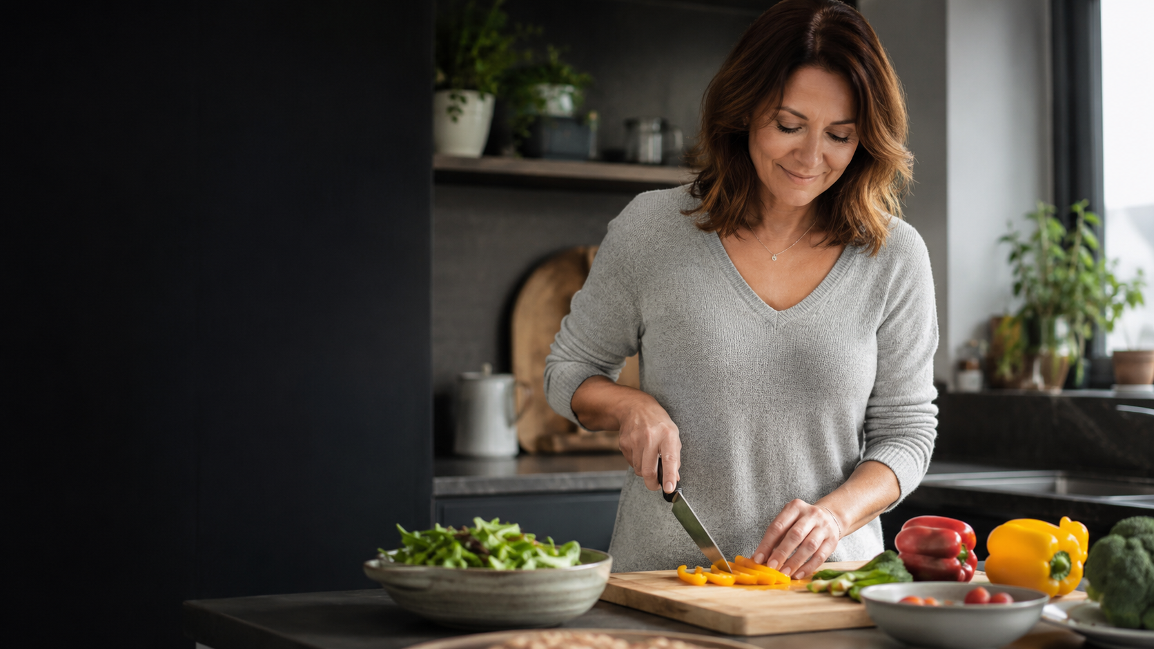 A woman preparing a healthy meal